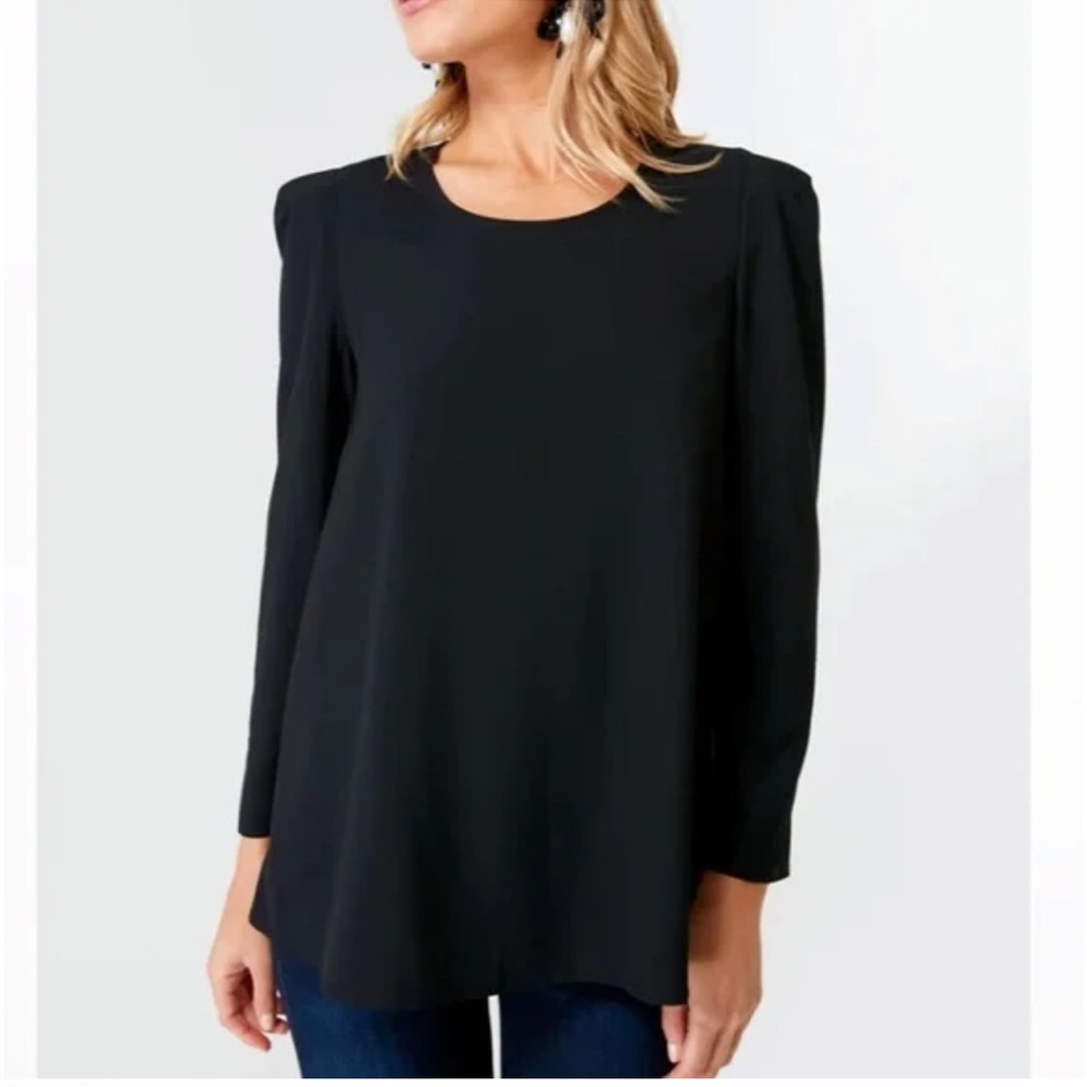 Tuckernuck Pomander Place Bedford Black Chiffon Puff Sleeve Top Size XXL
